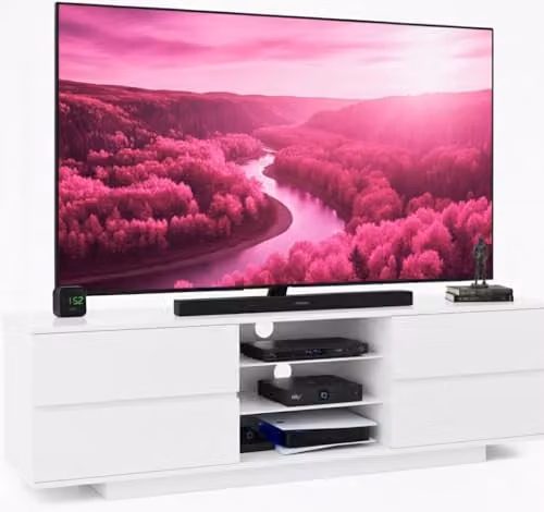 Centurion Supports Avitus High Gloss White TV Stand with 4 Drawers and 3 Shelves for 32-65 inch LED/LCD/Plasma Screens, W/D/H: 158 x 40 x 48 cm – 1