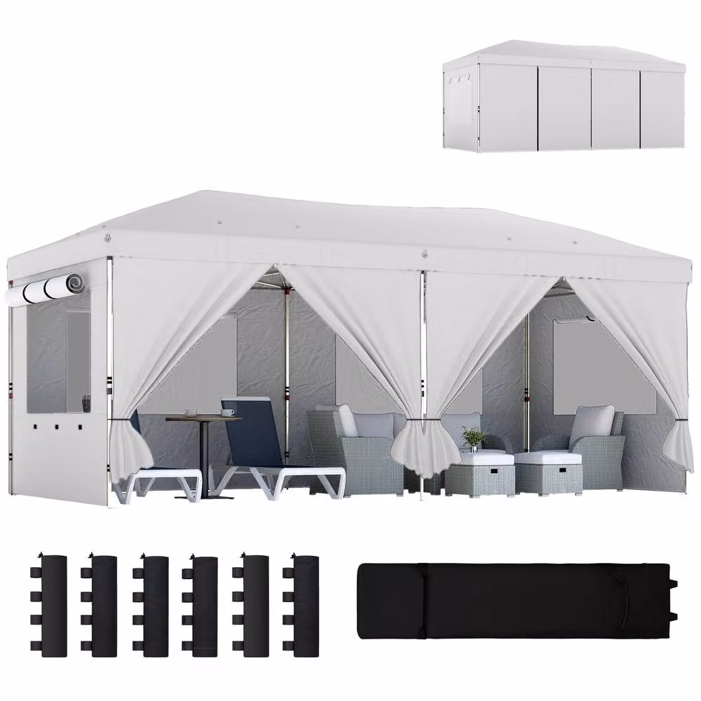 OUTSUNNY White Pop Up Gazebo Marquee with UPF50+ Protection, W/D/H: 6 x 3 x 2.1 m – 2