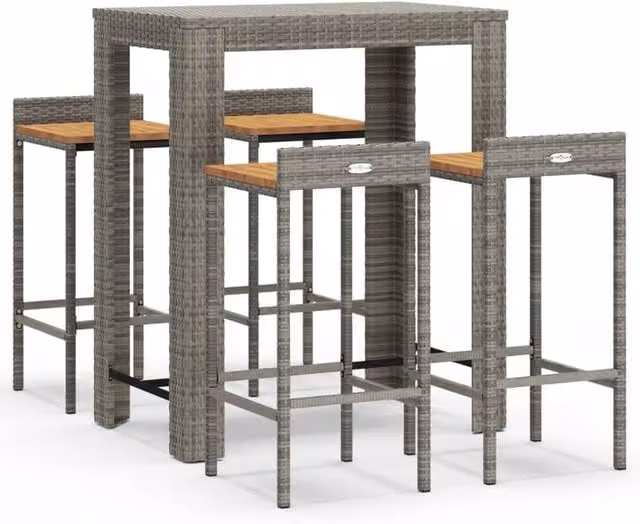Berkfield Home 5 Piece Grey Poly Rattan and Solid Acacia Wood Garden Bar Set – 1