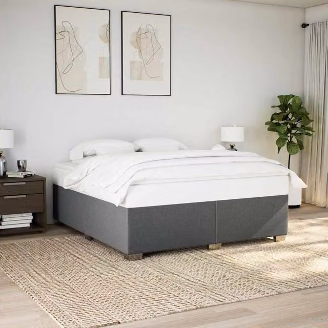 Berkfield Home Upholstered Fabric Bed Frame in Dark Grey, Super King, 200 x 200 cm