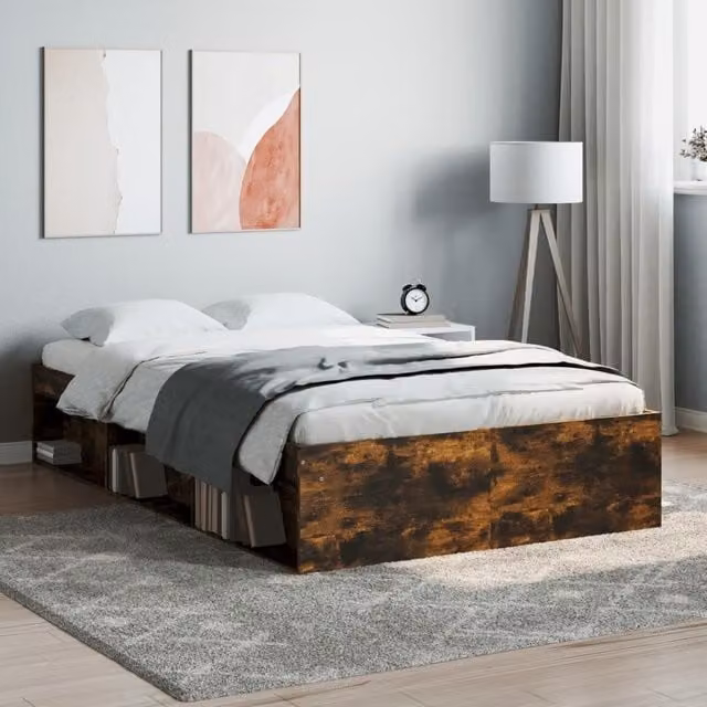 Berkfield Home Smoked Oak Small Double Bed Frame in Brown, W/D/H: 120 x 190 cm