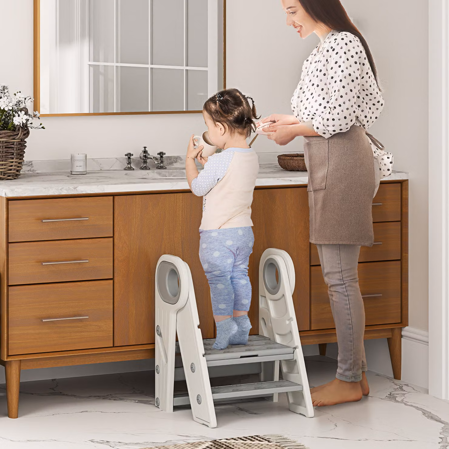 AIYAPLAY Foldable and Adjustable Toddler Tower with Handle in Grey – 2