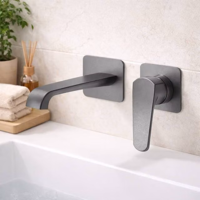 Bathroom Kingdom Montana Wall Mounted Basin Filler Tap in Gunmetal Grey