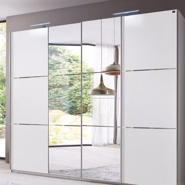TJS Escape 4-Door Sliding Wardrobe in White, Width: 350 cm