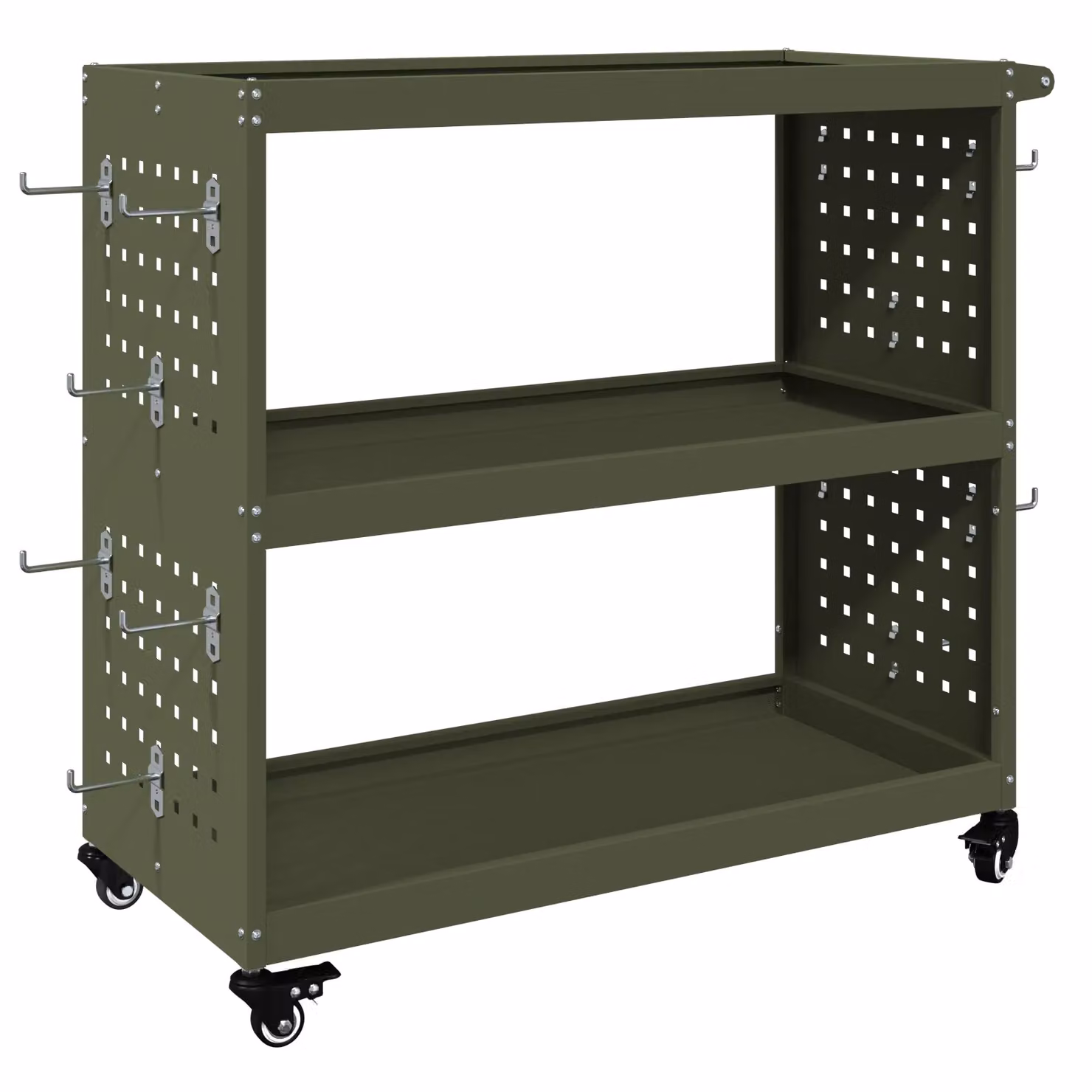 Berkfield Home Tool Trolley with Shelf and Wheels, Olive Green Powder-coated Steel, W/D/H: 75.0 x 35.0 x 73.0 cm – 2