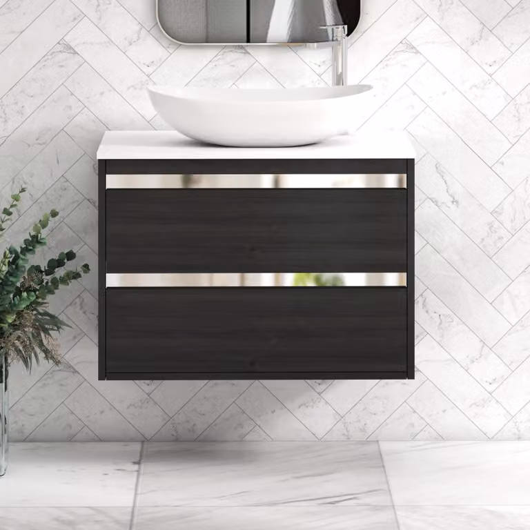 Royal Bathrooms Orion 800mm Hale Wall Hung Vanity Unit with Cesar Basin and 2 Drawers in Black and White with Chrome Accent Trim