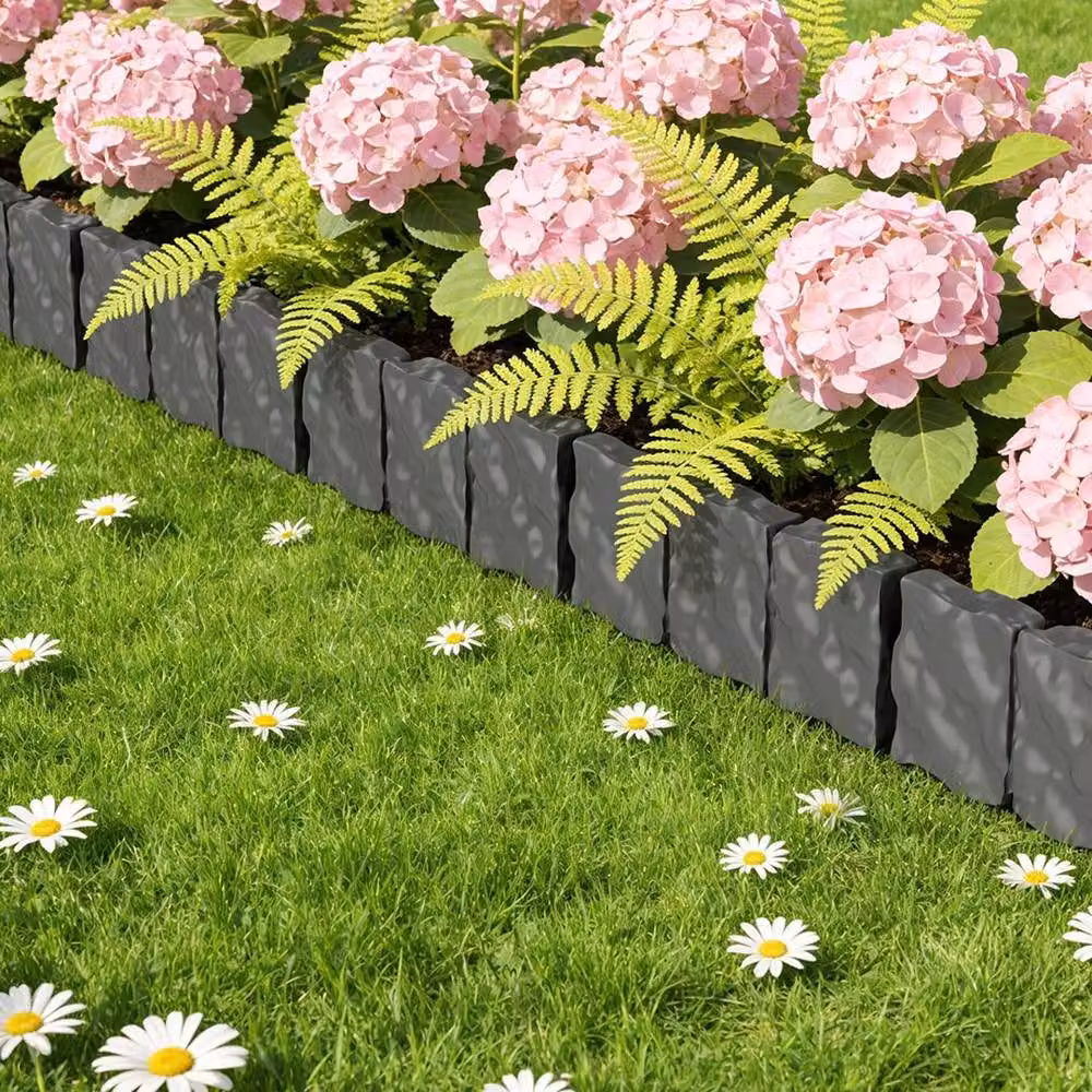 FLAVORA 60-Piece Cobbled Stone Effect Garden Lawn in Grey, W: 100 cm, D: 15 cm – 5