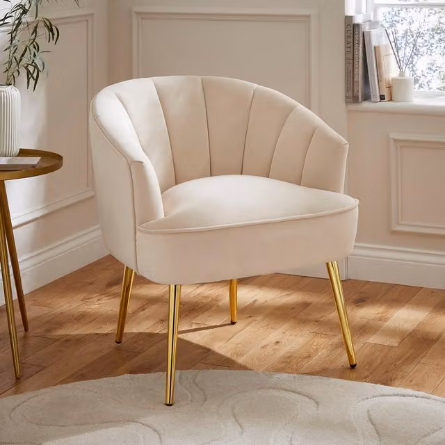 GFW Pettine Art Deco Chair in Beige Velvet with Gold Metal Frame