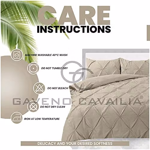Smart Living Polycotton Pintuck Duvet Cover and Pillowcase Set in Beige, Double – 3