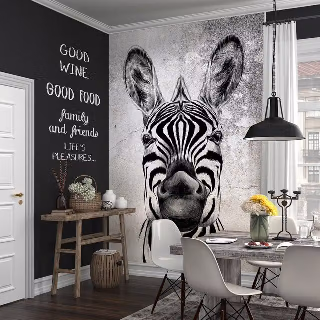 Erismann Zebra Digital Animal Print Wall Mural in Black and Grey