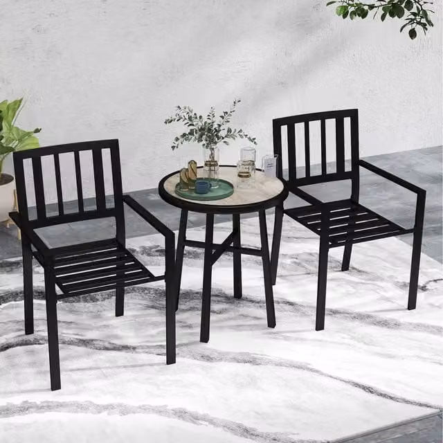 Outsunny 3 Piece Modern Patio Bistro Set with Table and 2 Stackable Chairs in Matt Grey