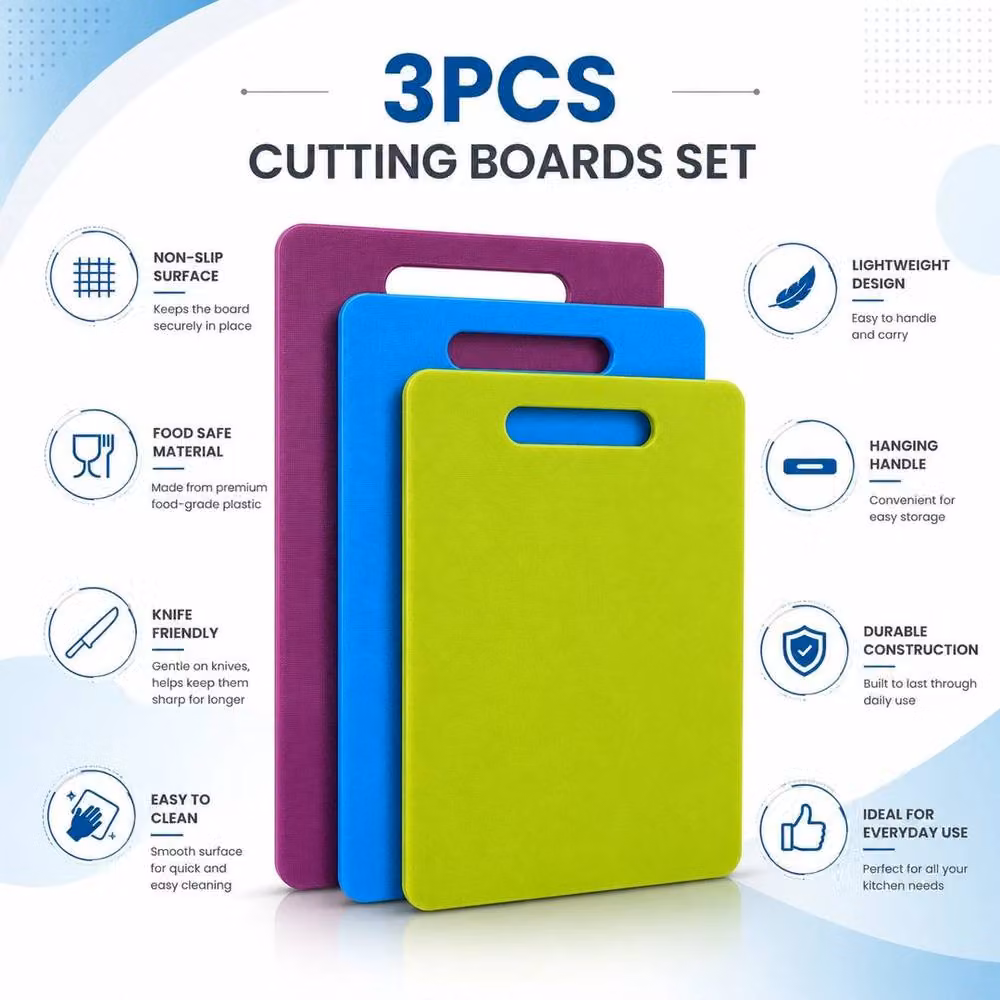 PAWNORA Set of 3 Rectangular Green Plastic Cutting Boards, Dishwasher Safe – 2