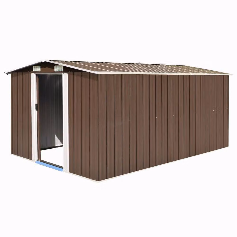 Berkfield Home Metal Garden Shed in Brown with Sliding Doors and Side Vent, W/D/H: 392 x 257 x 181 cm – 2