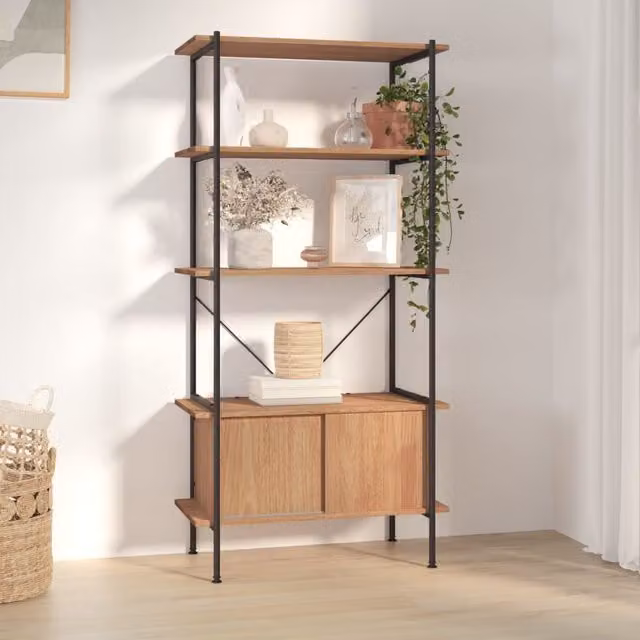 Berkfield Home 5-Tier Shelving Unit with Cabinet in Brown, Steel and MDF, W/D/H: 80 x 40 x 163 cm – 1