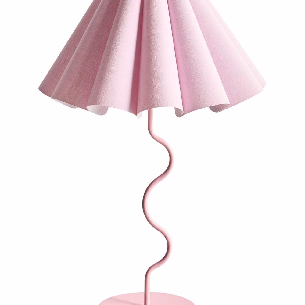 Wyld and Coco Pink Modern Table Lamp with Wavy Metal Base and Pleated Fabric Shade – 2