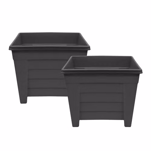 Simpa Grosvenor Square Plastic Garden Planter Tubs, Black, Set of 2, 33 cm – 4