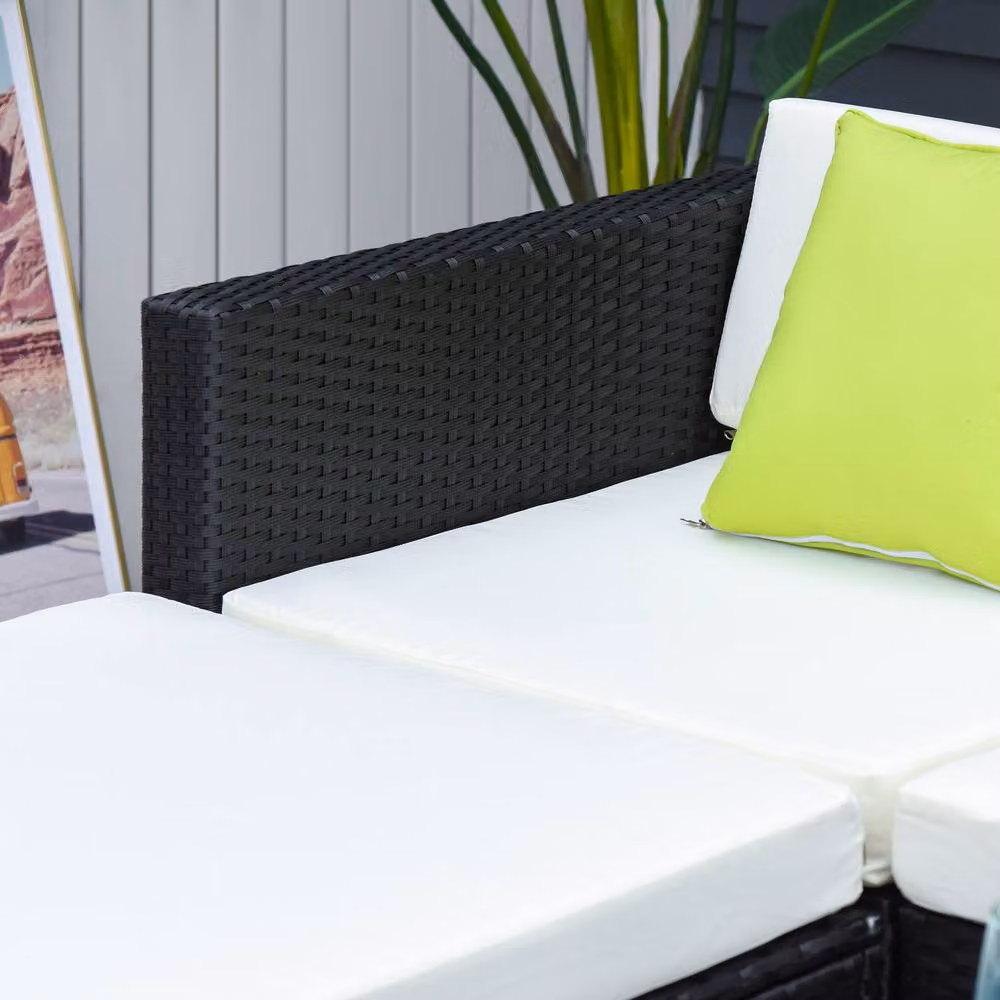 ERGOVEXA 4-Seater Black Rattan L-Shape Garden Sectional Sofa Set with Upholstered Cushions and Coffee Table – 8