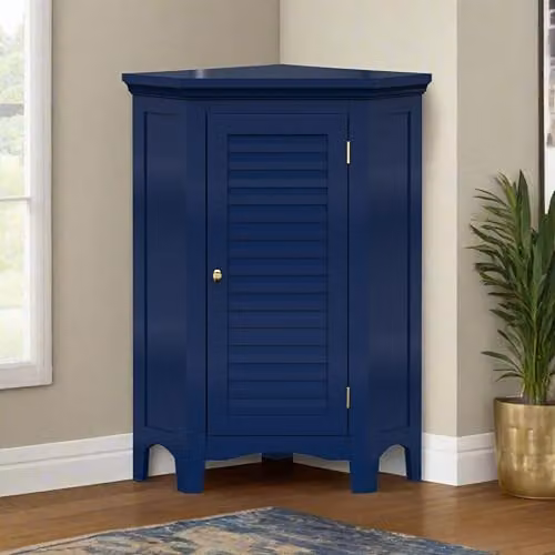 Teamson Home Glancy Freestanding Corner Floor Cabinet with Hinged Doors in Blue – 2