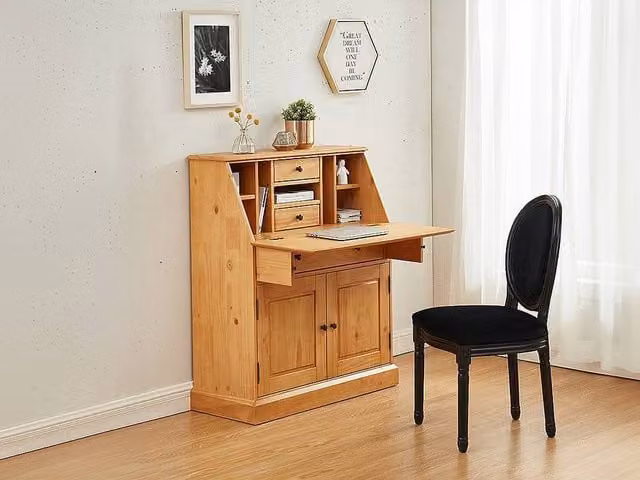 Vente-unique CLEORE Secretary Desk in Light Oak Pine and MDF