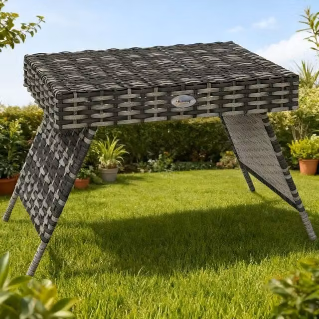 ERGOVEXA Modern Foldable Outdoor Side Table in Grey Polyrattan, W/D/H: 60 x 41 x 41 cm