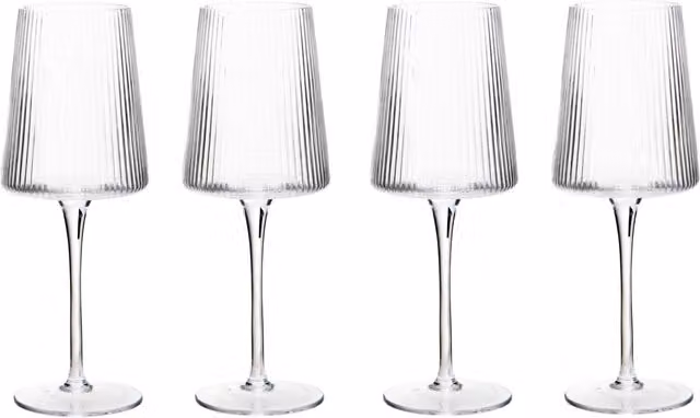 Orsina Set of Four Ribbed Crystal Wine Glasses, 430ml, Transparent