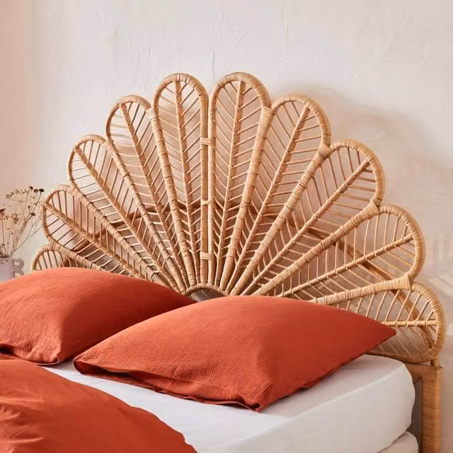 sweeek Natural Rattan Headboard for Queen Bed, Light Brown