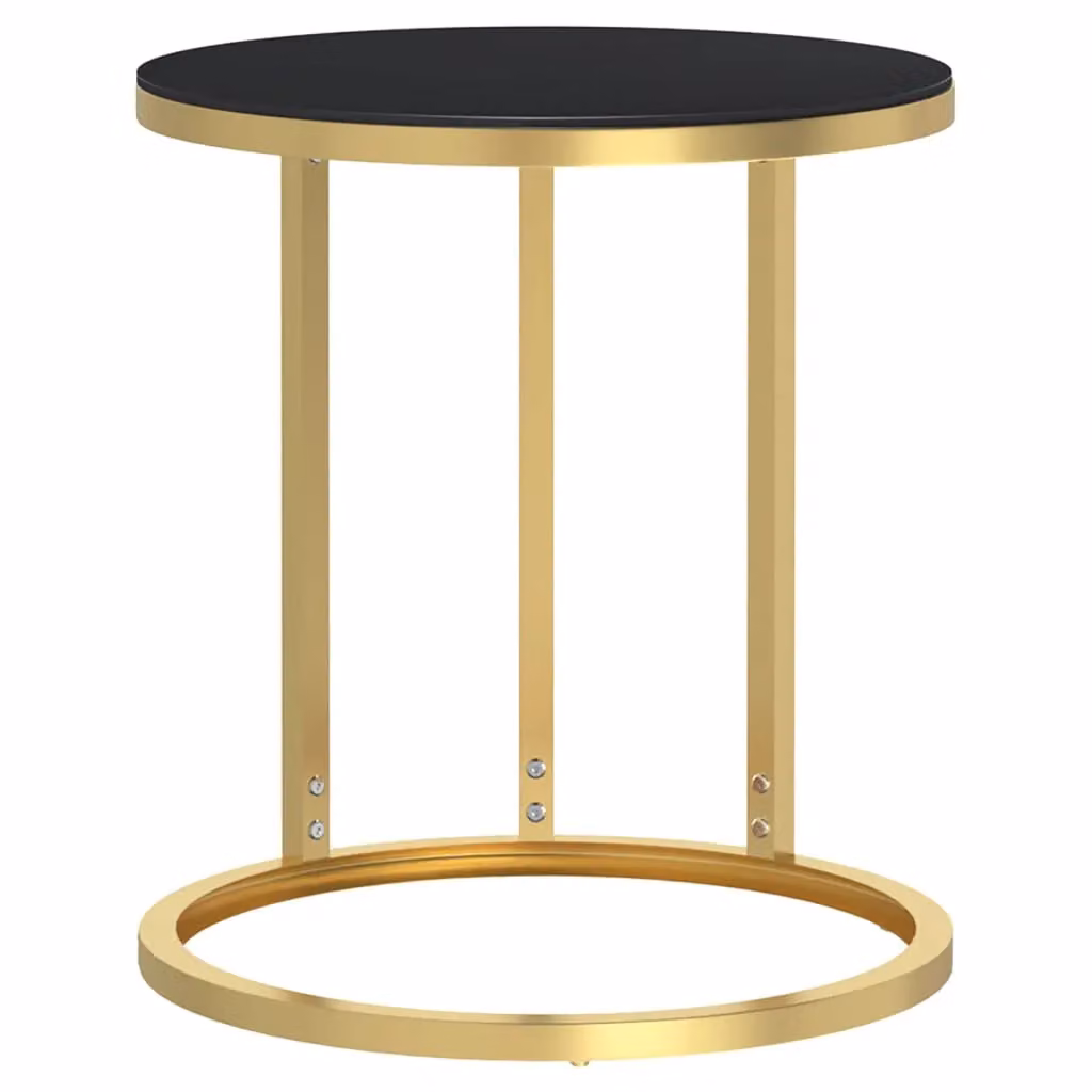Berkfield Home Modern Round Side Table in Gold and Black with Tempered Glass Top, Diameter: 45 cm – 2