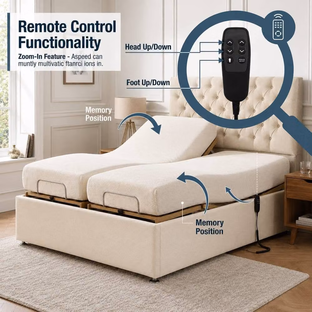 Soft Snooze Beds Florence Adjustable Bed with Foam Mattress and Headboard in Black, Super King, W: 200 cm x D: 200 cm – 2