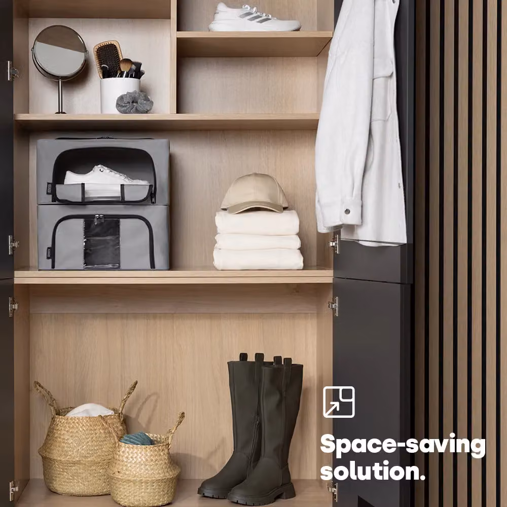 LIVIVO Set of 3 Foldable Fabric Storage Boxes with Windows in Grey, W/D/H: 43 x 30.5 x 20 cm – 4