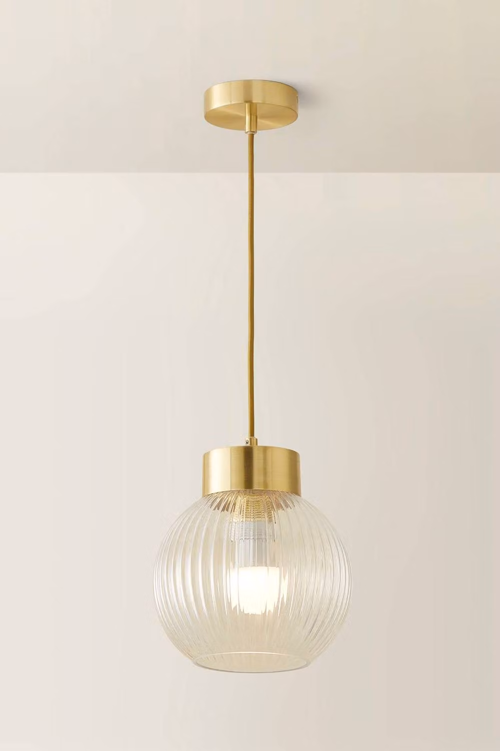 ValueLights Maddison Gold and Brass Ribbed Glass Ceiling Pendant Light – 2