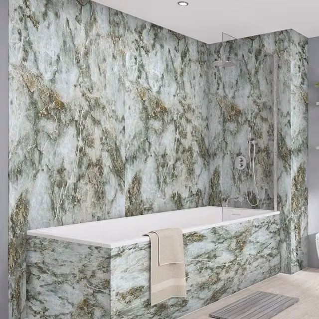 Wetwall Elite Double Post Formed Onyx Verde Stone Look Shower Panel - Green