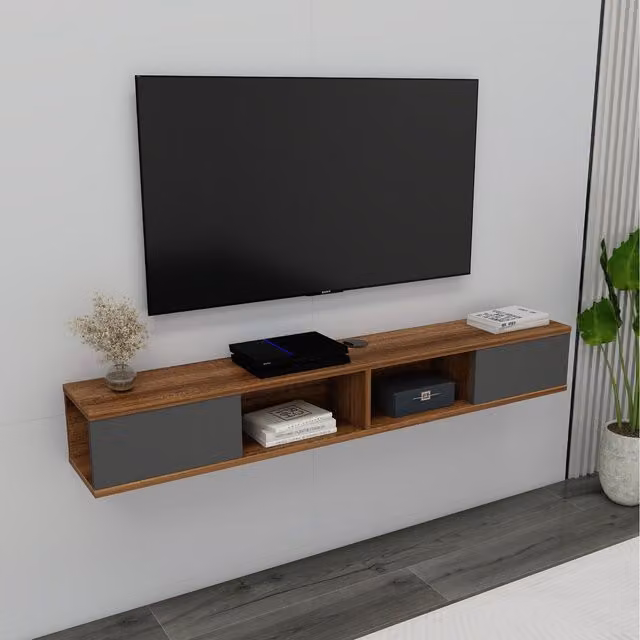 Destina Home Mayer Floating TV Unit with Shelves in Brown and Anthracite