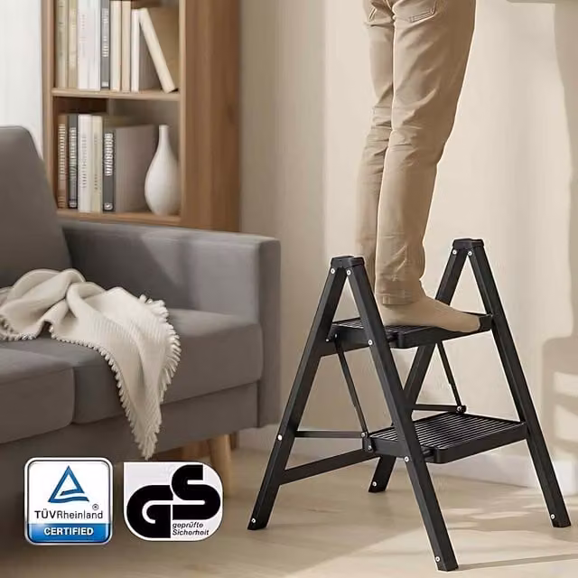 The Bazaarist Heavy Duty 2 Step Folding Steel Ladder in Black