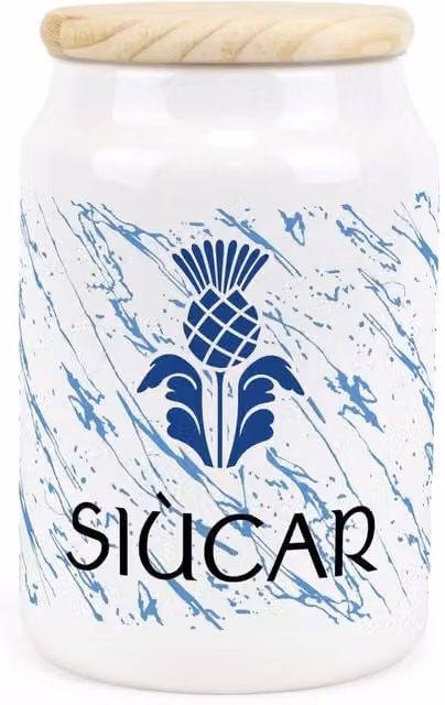 Purely Home Scottish Thistle Ceramic Sugar Storage Canister, Blue and White Floral Airtight Design