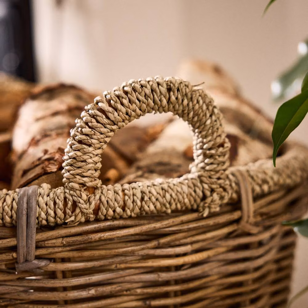 Dibor Traditional Natural Rattan and Seagrass Log Basket in Brown and Beige, H: 41 cm, W: 53 cm – 3
