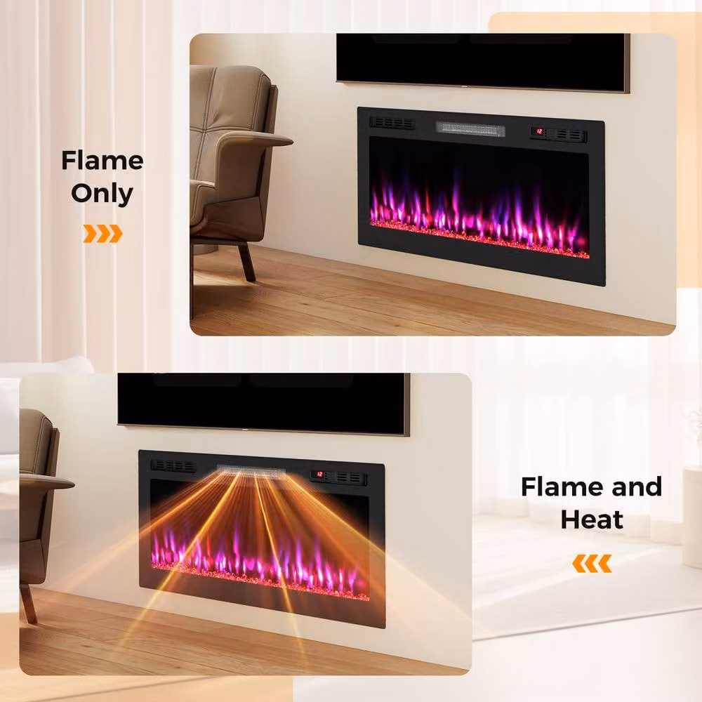 Costway Black Recessed Electric Fireplace Heater with App Control and WiFi, 1500W, W: 101.6 cm, H: 101.6 cm – 6