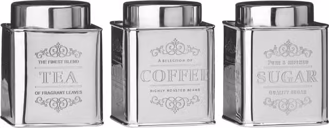 Orsina Silver Floral Embossed Stainless Steel Tea, Coffee and Sugar Canister Set with Loose Lids – 1