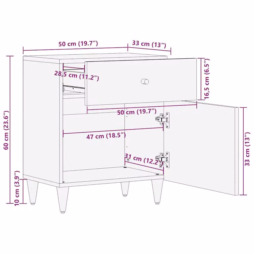 Berkfield Home Beautiful Bedside Cabinet in Light Grey Solid Mango Wood W/D/H: 50 x 33 x 60 cm – 7