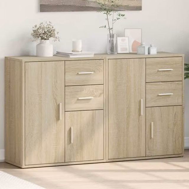 Berkfield Home Set of 2 Sonoma Oak Sideboards in Brown, W/D/H: 60 x 31 x 70 cm