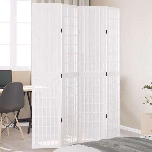 Berkfield Home 4-Panel Room Divider in White Solid Paulownia Wood