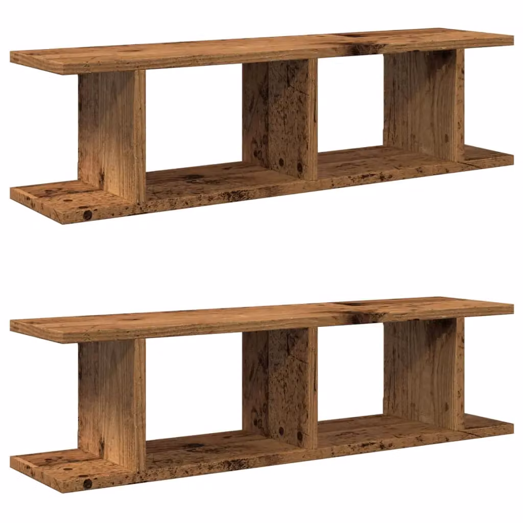 Berkfield Home Set of 2 Rustic Brown Wall Mounted Shelves, W: 75 cm, D: 20 cm, H: 18 cm – 2