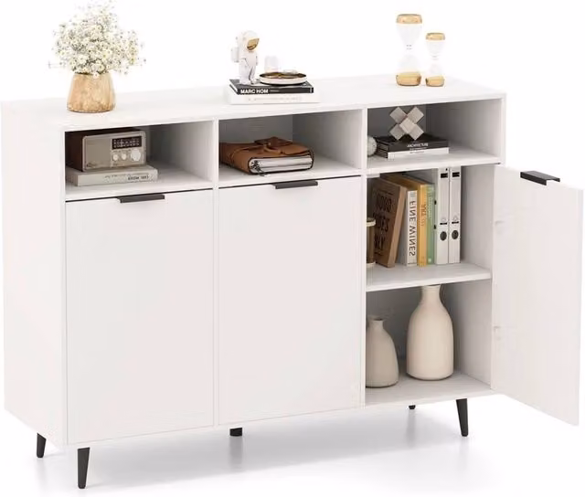 VOGREX White Metal Sideboard Buffet Storage Cabinet with Shelves