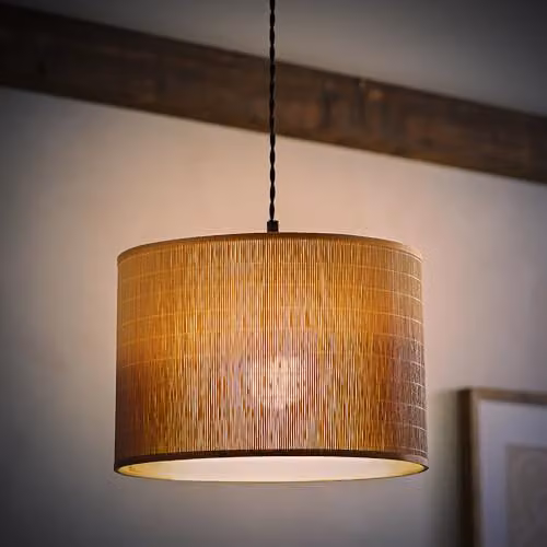 ValueLights Mollie Ombre Natural Bamboo Drum Easy Fit Ceiling Pendant Lamp Shade, Brown, Width: 30 cm – 2