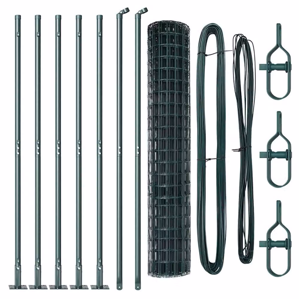 Berkfield Home Green Euro Fence with 7 Flanged Posts, Galvanised Steel, W: 10 m, H: 1.5 m – 4