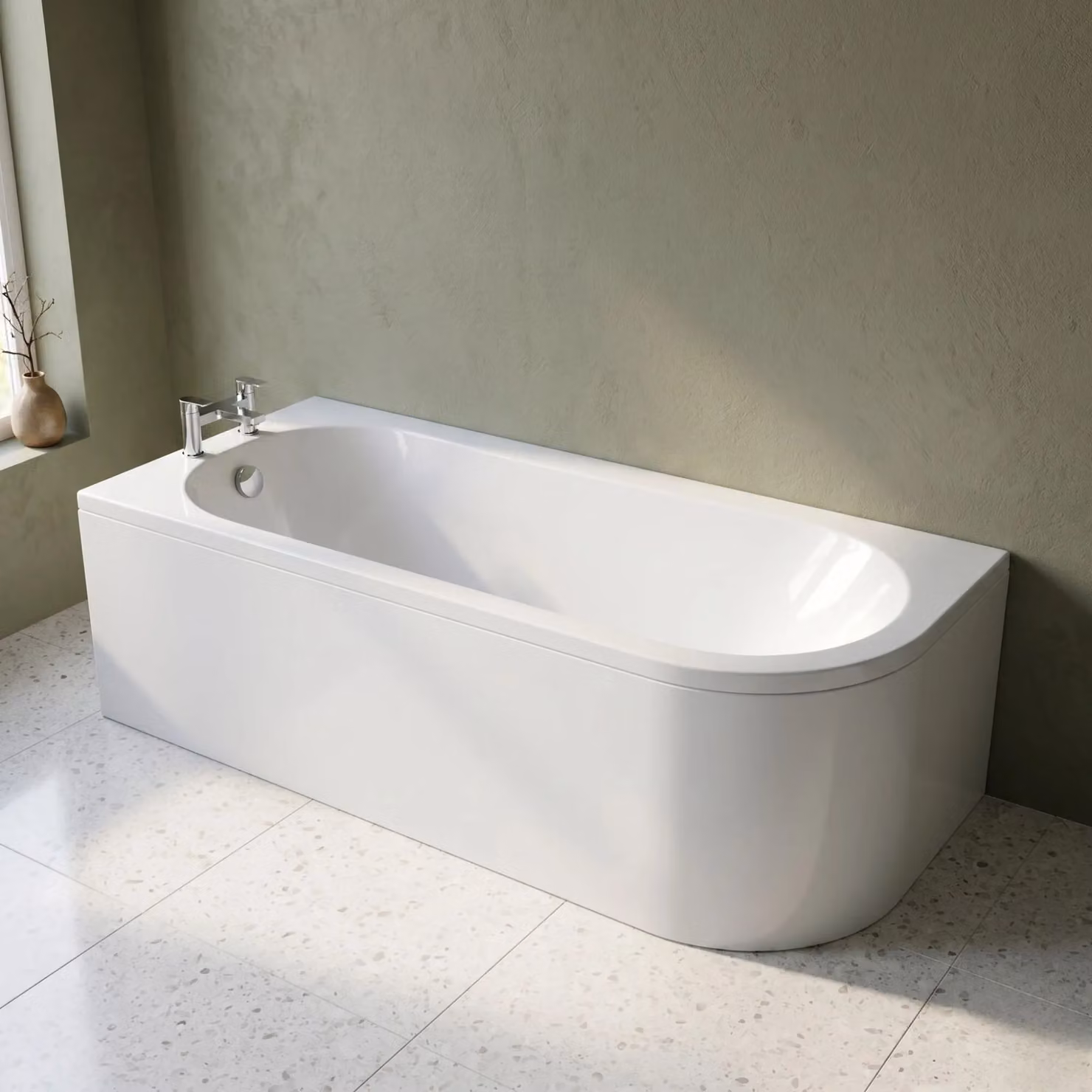 Balterley Left Hand J Shaped Corner Back to Wall Bath and Apron Panel, White, 1700mm – 2