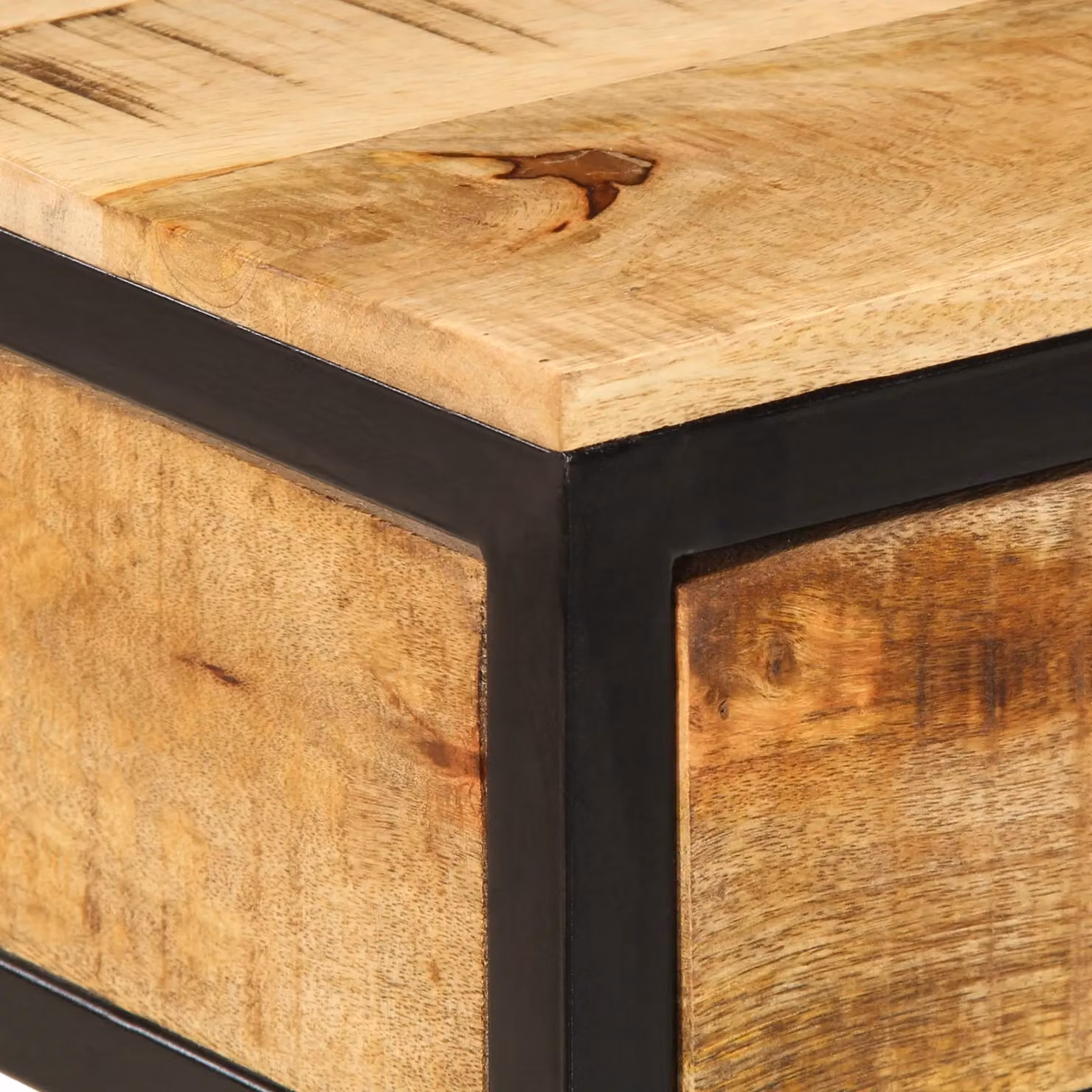 Berkfield Home Solid Mango Wood Bedside Cabinet in Brown and Black, W/D/H: 40 x 35 x 50 cm – 4