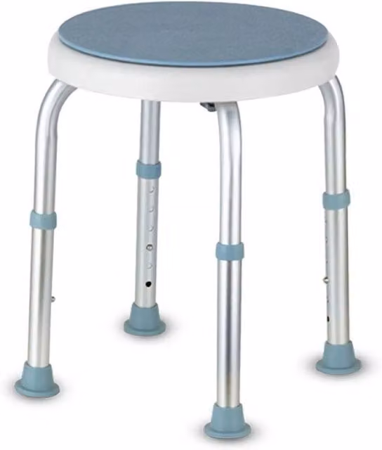 FLAVORA Adjustable Height Blue Bath Chair with 360 Degree Swivel Seat and Non Slip Legs