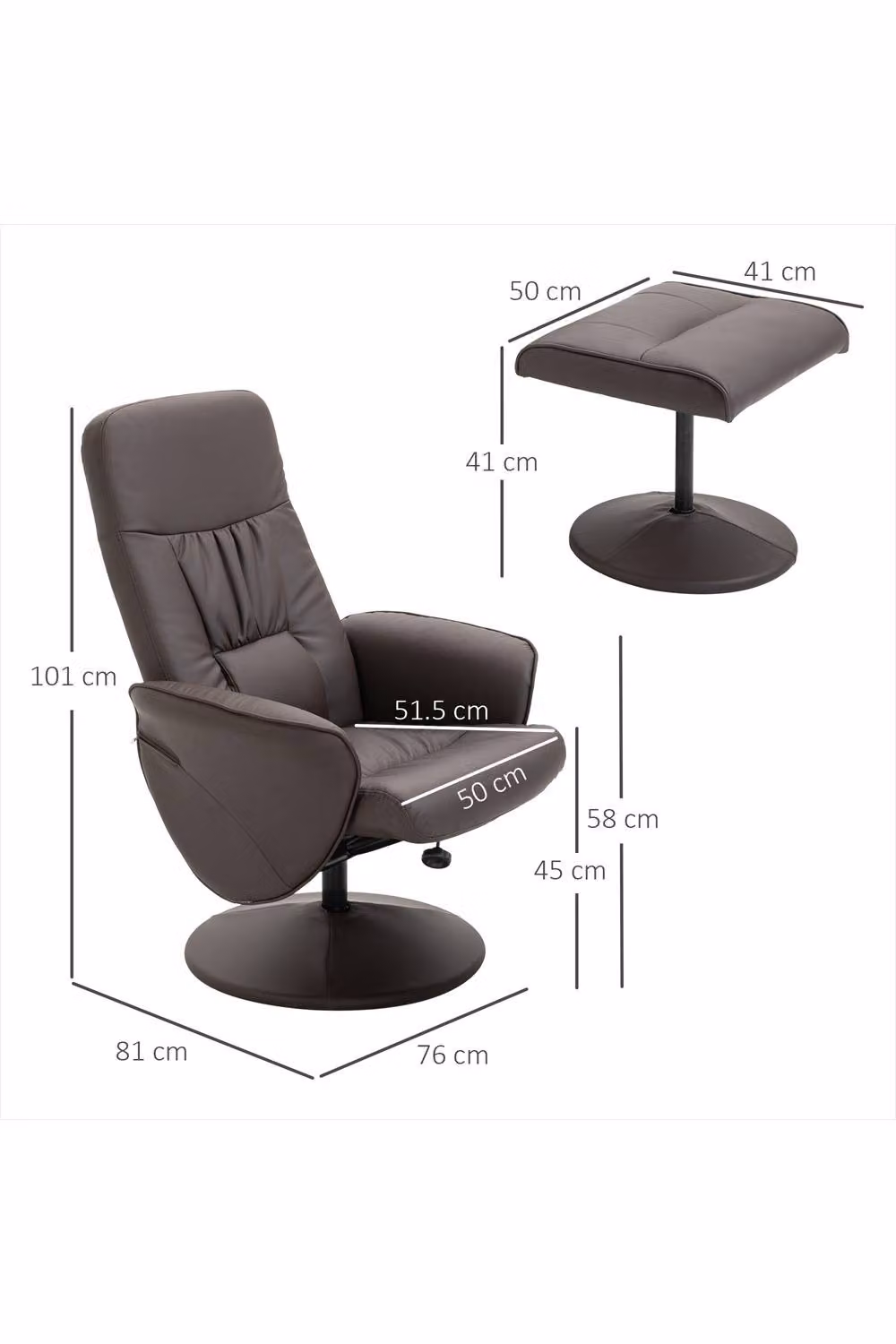 ERGOVEXA Executive Recliner Chair with Footstool, Brown Synthetic Leather High Back Armchair – 2