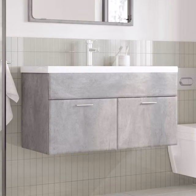 Berkfield Home Modern Bathroom Sink Cabinet with Built-in Basin in Concrete Grey, W/D/H: 90.0 x 38.5 x 46.0 cm