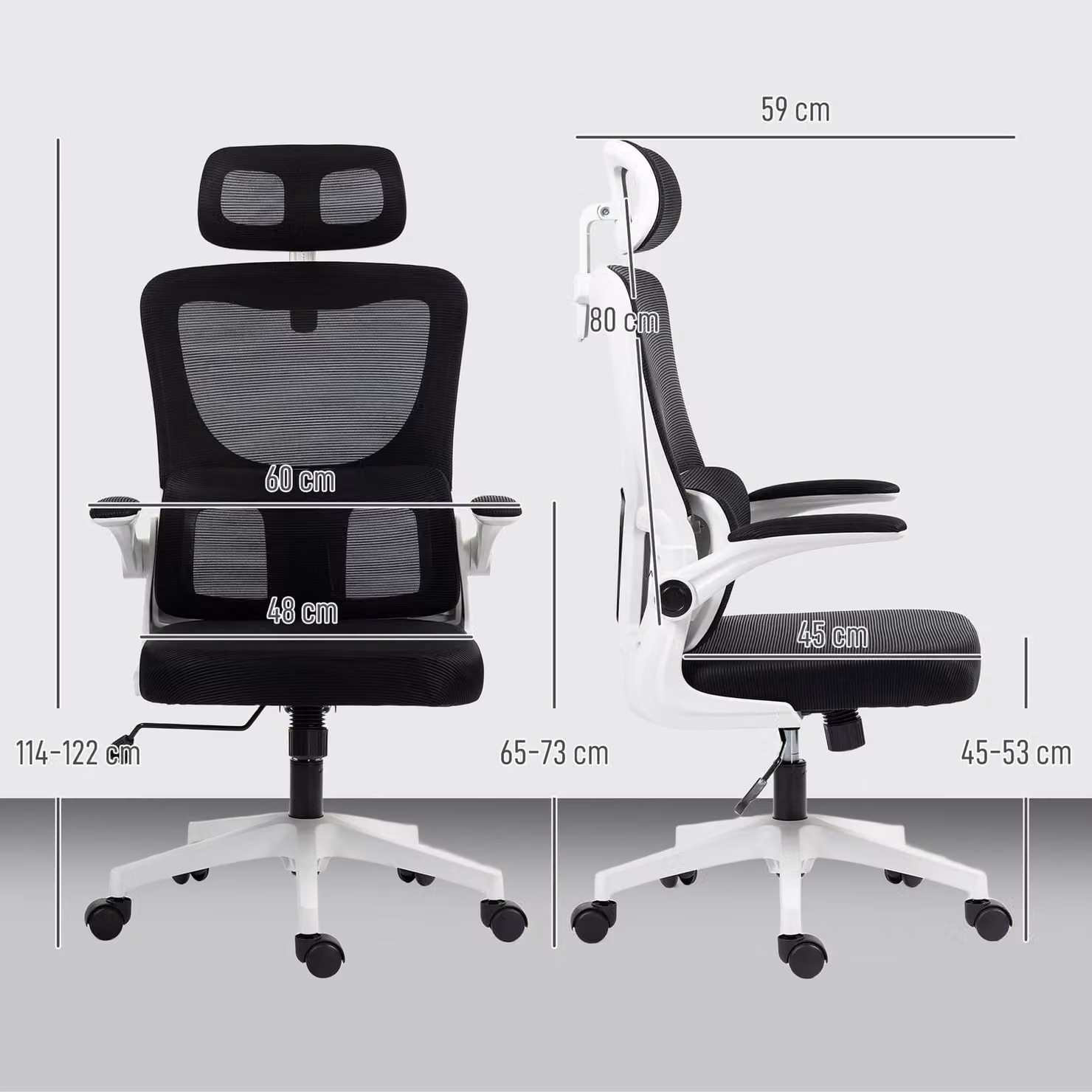 Vinsetto Ergonomic High Back Office Chair in Black with Adjustable Headrest, Lumbar Support and Fabric Finish – 3